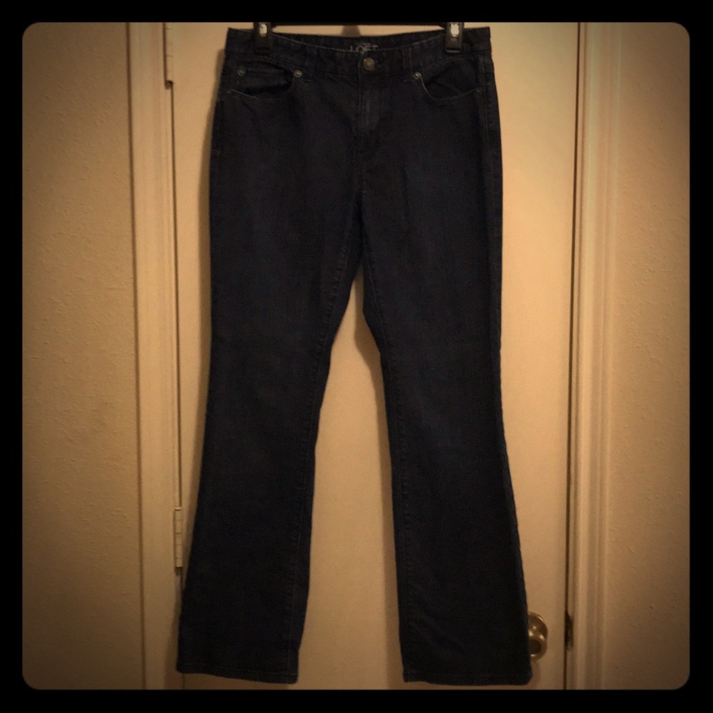 LOFT Mid rise dark denim jeans.